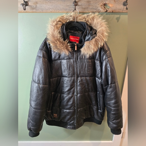 Rocawear Black Jacket with Fur Trim rocawear leather jacket trim